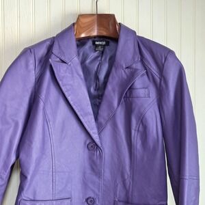 Metrostyle Blazer Jacket Womens 10 Purple Leather Button Front Lined Pockets